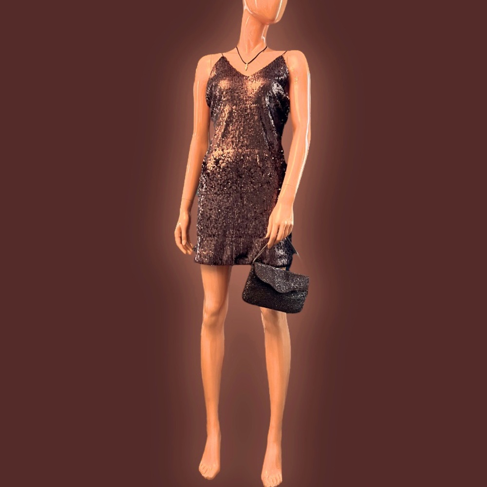 L’ATISTE Sequined Slip Dress metallic prom Wedding Guest